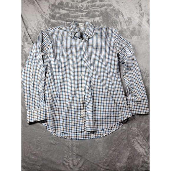 Peter Millar Men’s Large Casual Work Long Sleeve Button Stretch Shirt Plaid blue - Picture 1 of 6